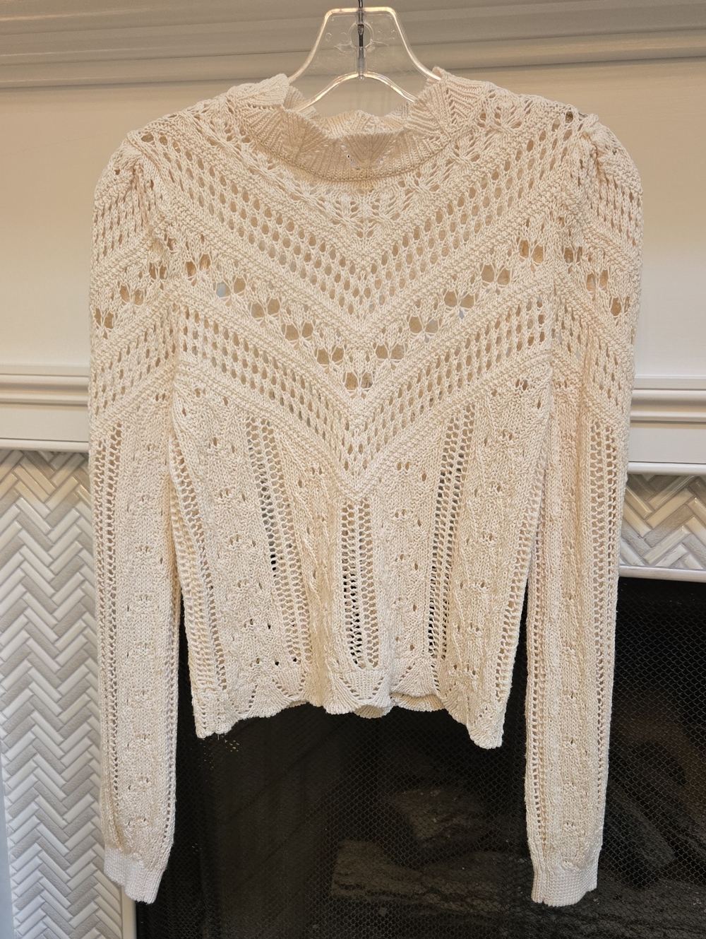 Mango Cream Openwork Mock Turtleneck Sweater XS